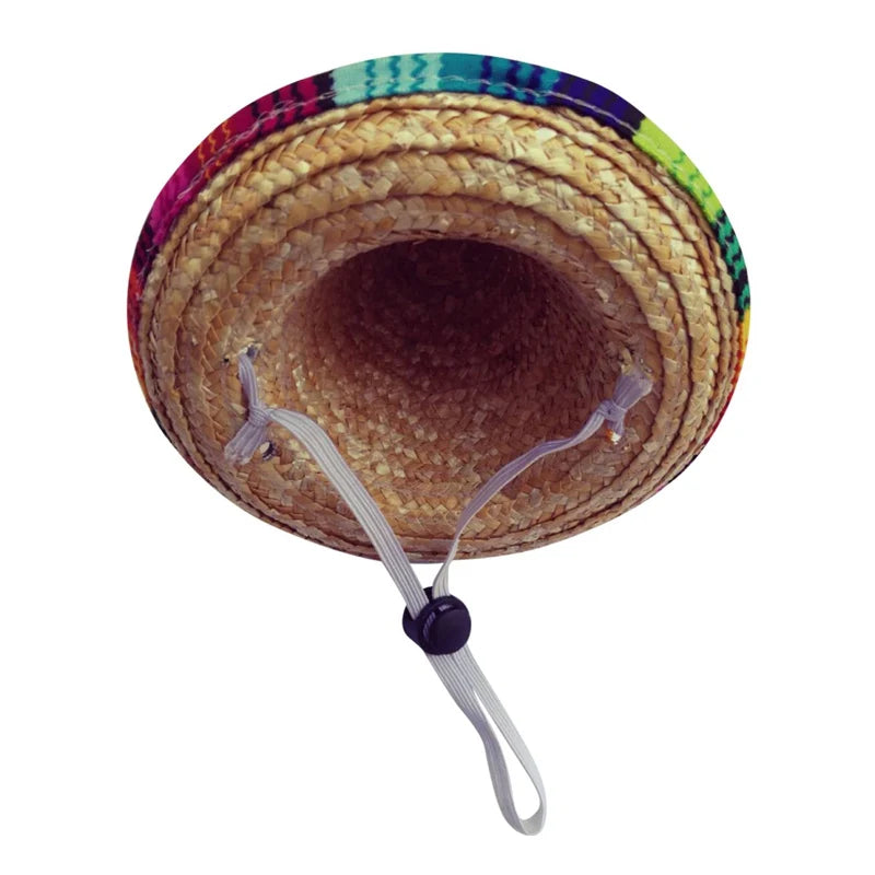 Cute Straw Woven Sun Hat for Dogs and Cats, Adjustable Cap, Mexican Sombrero, Pet Supplies, Cute Costume for Dogs