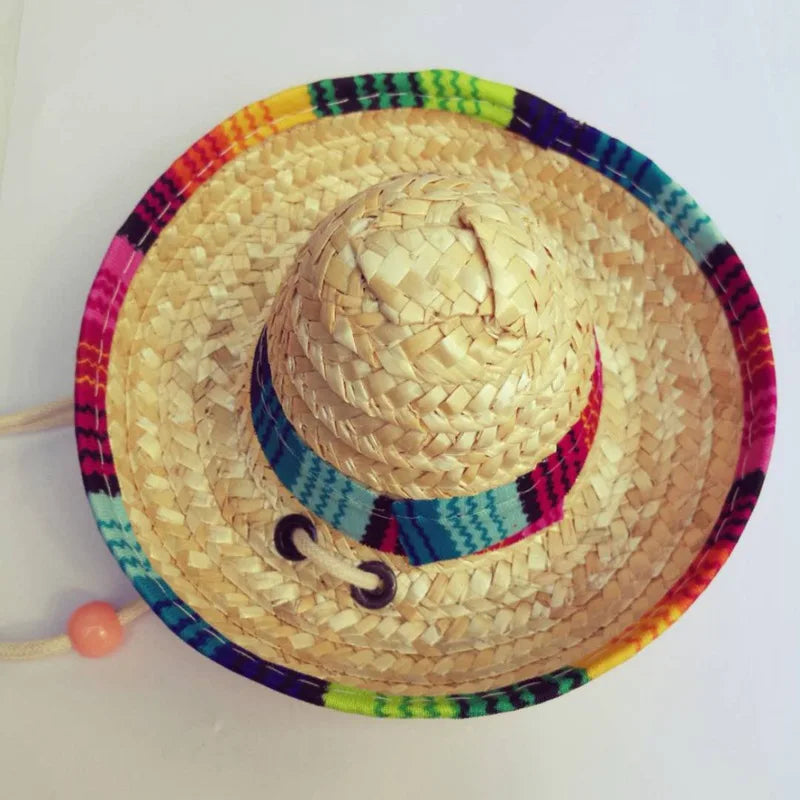 Cute Straw Woven Sun Hat for Dogs and Cats, Adjustable Cap, Mexican Sombrero, Pet Supplies, Cute Costume for Dogs