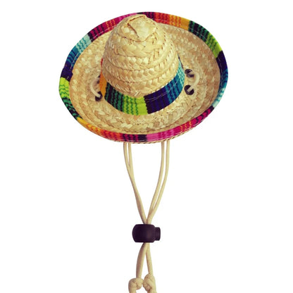 Cute Straw Woven Sun Hat for Dogs and Cats, Adjustable Cap, Mexican Sombrero, Pet Supplies, Cute Costume for Dogs