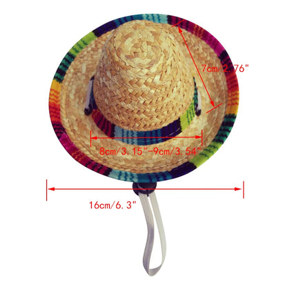 Cute Straw Woven Sun Hat for Dogs and Cats, Adjustable Cap, Mexican Sombrero, Pet Supplies, Cute Costume for Dogs