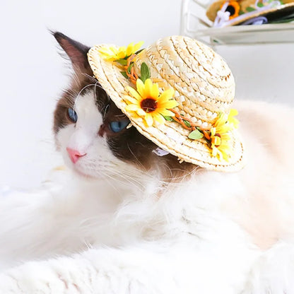 Cute Straw Woven Sun Hat for Dogs and Cats, Adjustable Cap, Mexican Sombrero, Pet Supplies, Cute Costume for Dogs