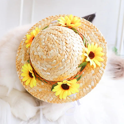 Cute Straw Woven Sun Hat for Dogs and Cats, Adjustable Cap, Mexican Sombrero, Pet Supplies, Cute Costume for Dogs