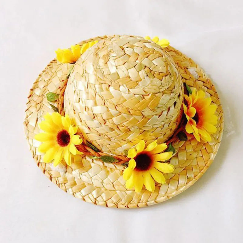 Cute Straw Woven Sun Hat for Dogs and Cats, Adjustable Cap, Mexican Sombrero, Pet Supplies, Cute Costume for Dogs