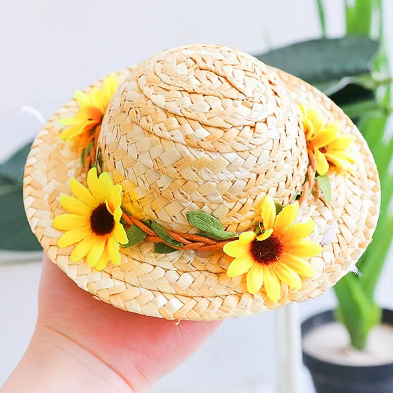 Cute Straw Woven Sun Hat for Dogs and Cats, Adjustable Cap, Mexican Sombrero, Pet Supplies, Cute Costume for Dogs